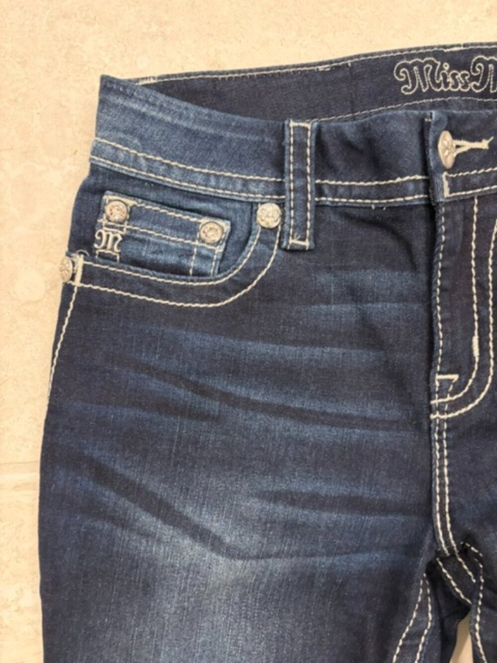 Miss Me Easy Skinny Jeans Size 27 Dark Wash Embellished Big Stitch Y2K Western - Picture 6 of 12